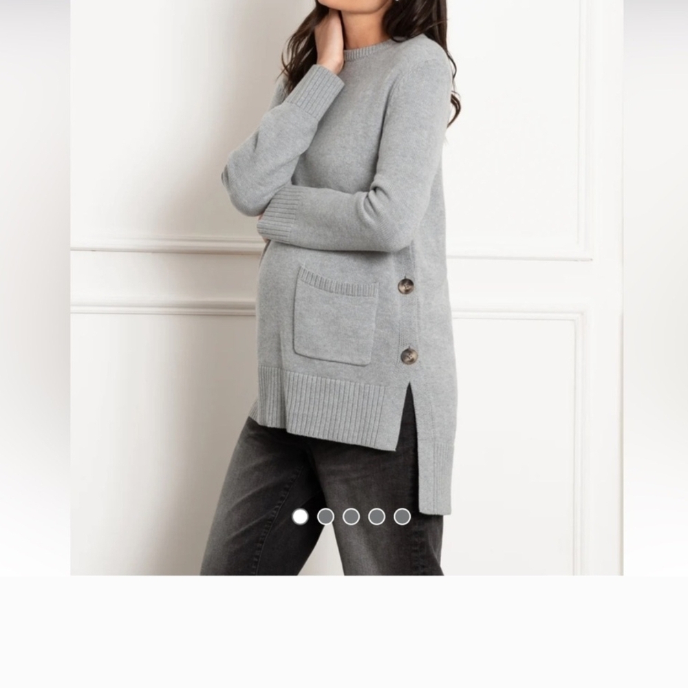 Seraphine Light Gray Maternity Sweater with Side Buttons